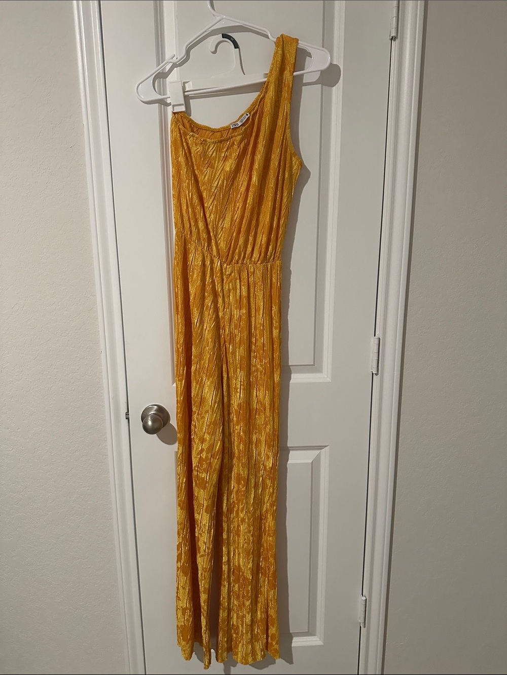 Zara Shimmery One-Shoulder Yellow Jumpsuit